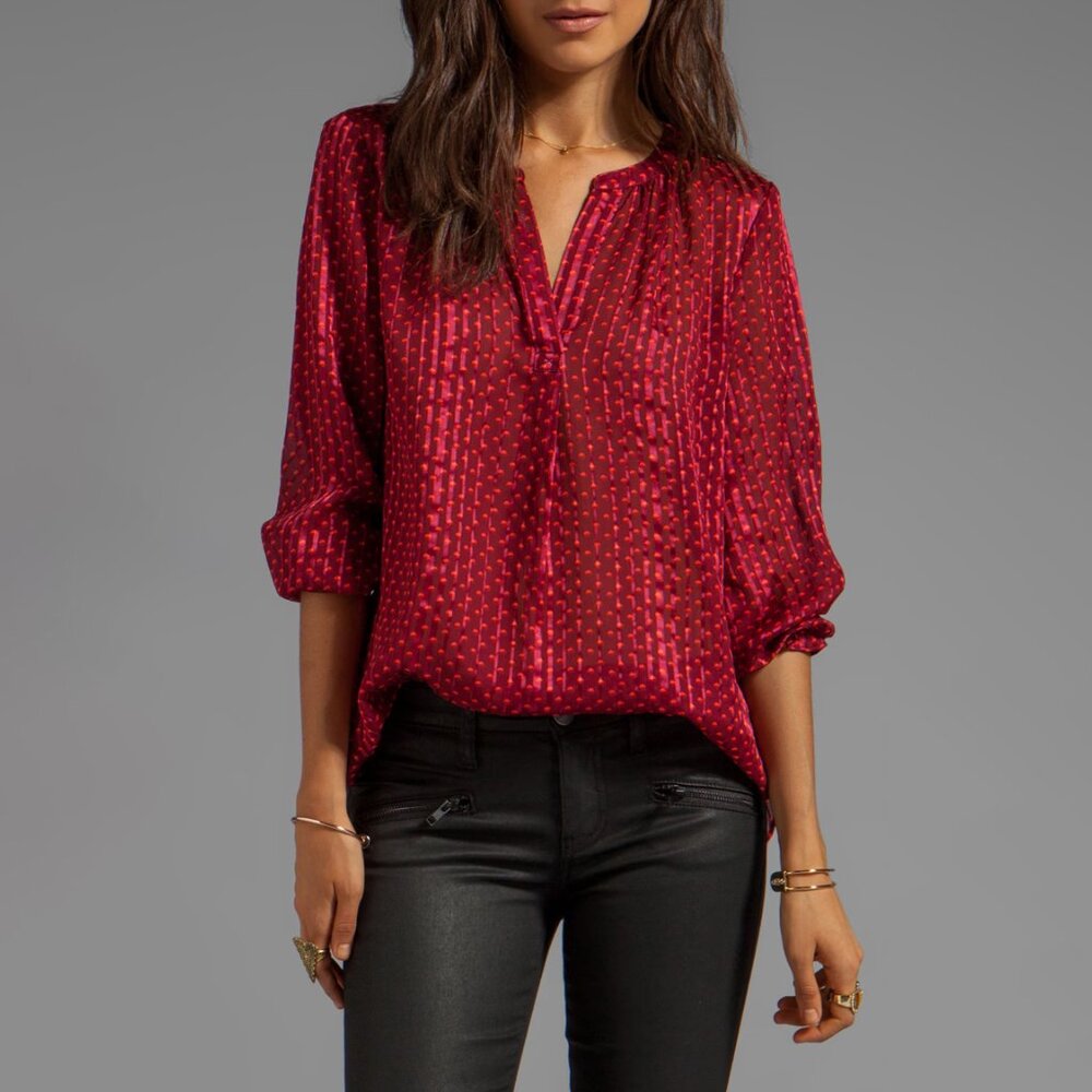 Marc by Marc Jacobs 100% Silk Minetta Print Merlot Blouse 8 medium boho